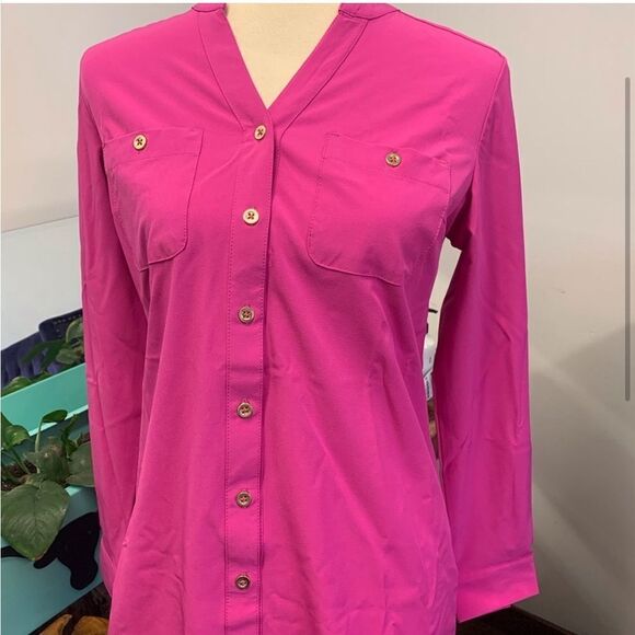 Denim & Co. Roll Tab Sleeve Button Front Soft Utility Tunic - Picture 3 of 13